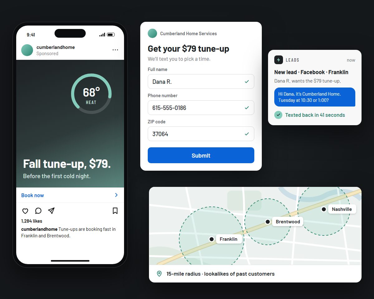 Facebook and Instagram ads that turn into booked jobs: an example on screen