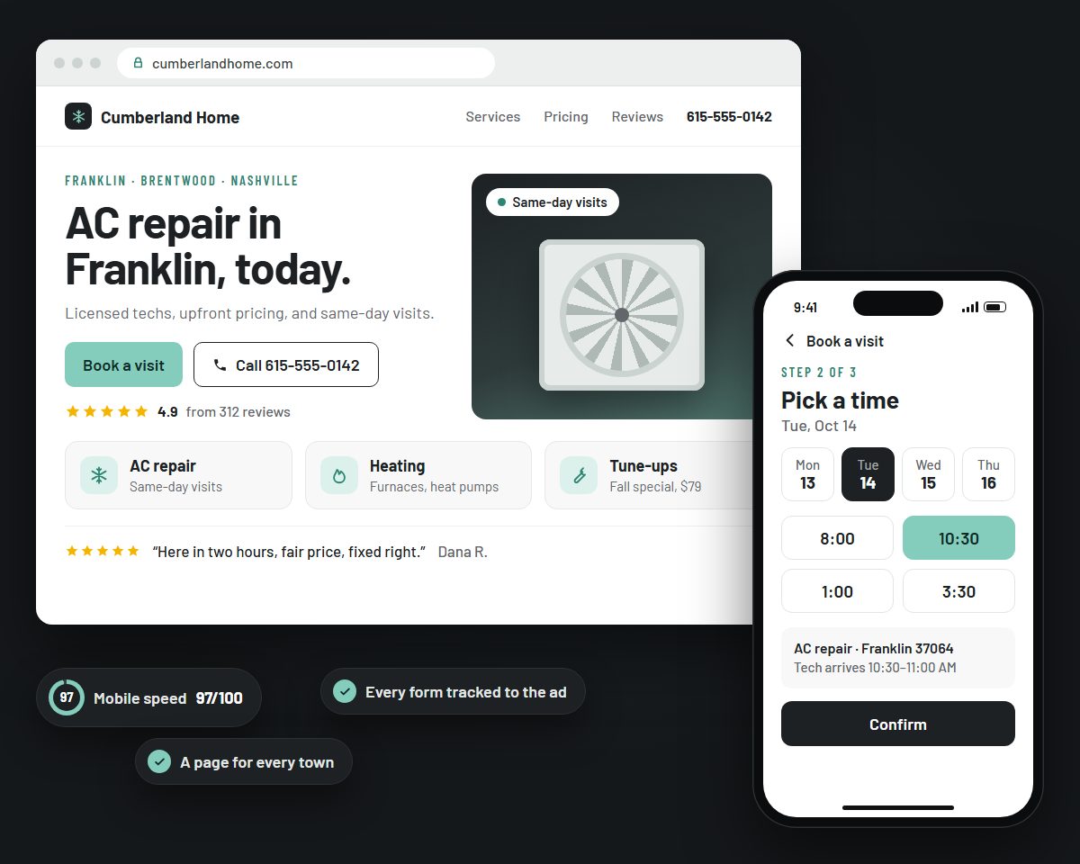 Websites that bring in customers: an example on screen