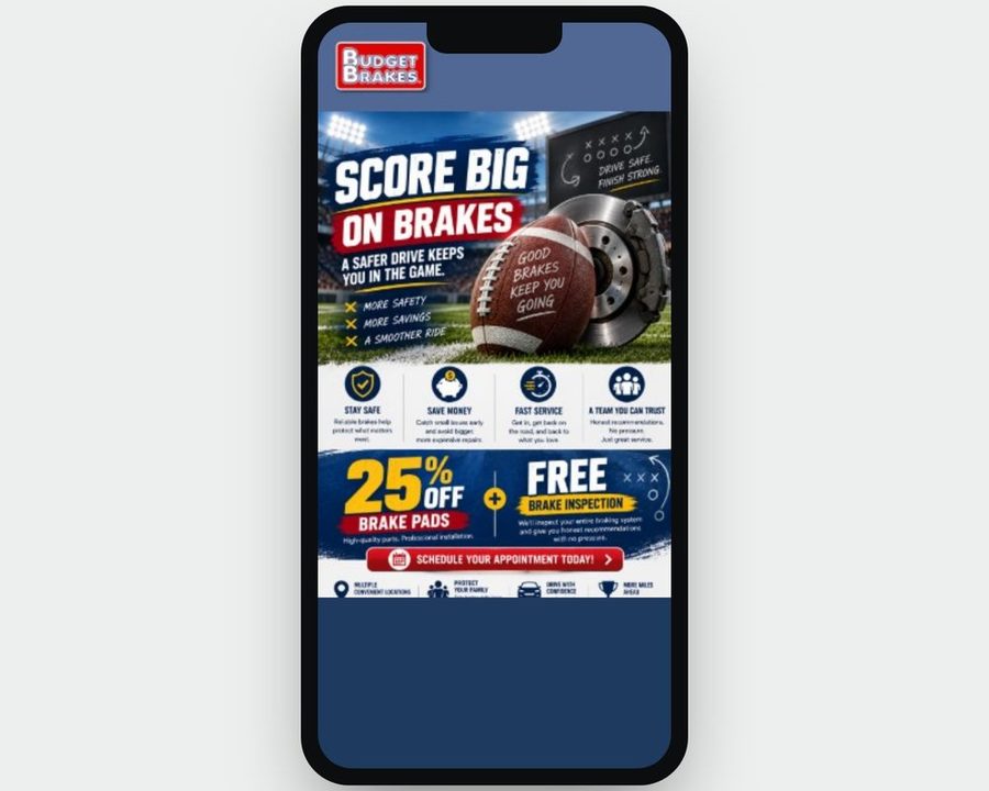 A Budget Brakes weekly email on a phone