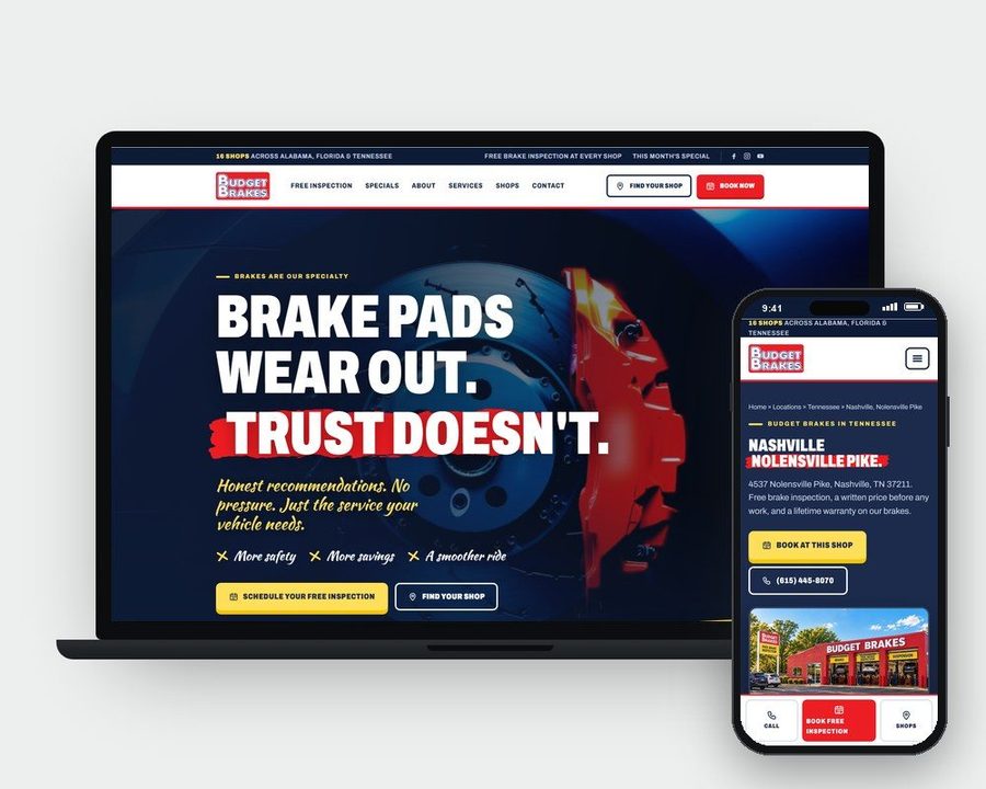 The Budget Brakes website on a laptop and a phone